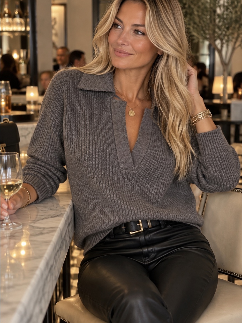 Rails grey Ribbed V-Neck Collared Sweater